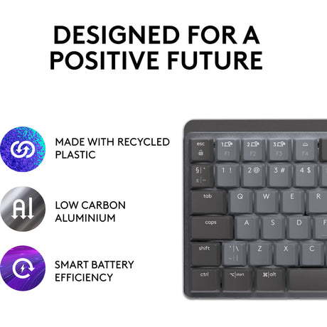 Logitech mx mechanical mini toetsenbord (zwart, us-international lay-out (qwerty), gl tactile, 80% (tkl), bluetooth)