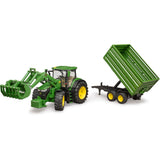 Bruder john deere 7r 350 met frontlader en transportaanhanger modelvoertuig (03155)