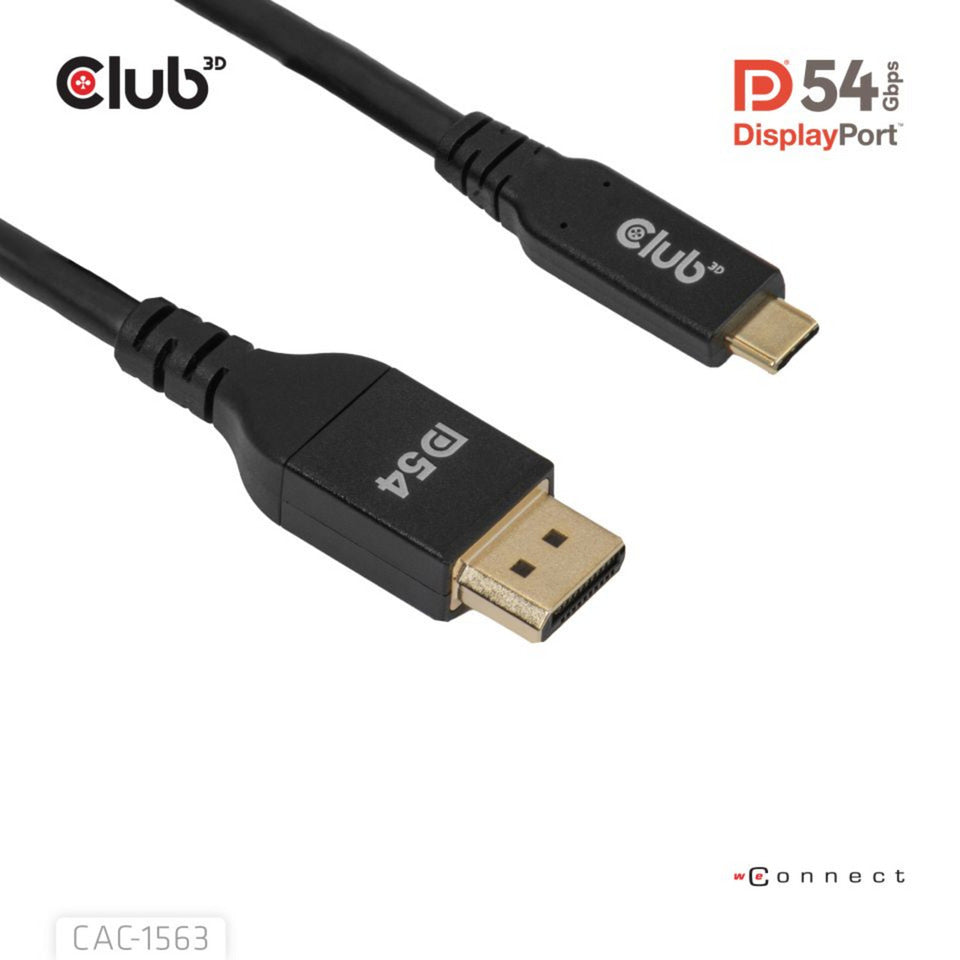 Club 3d usb-c naar displayport 2.1 kabel (zwart, 2 meter)