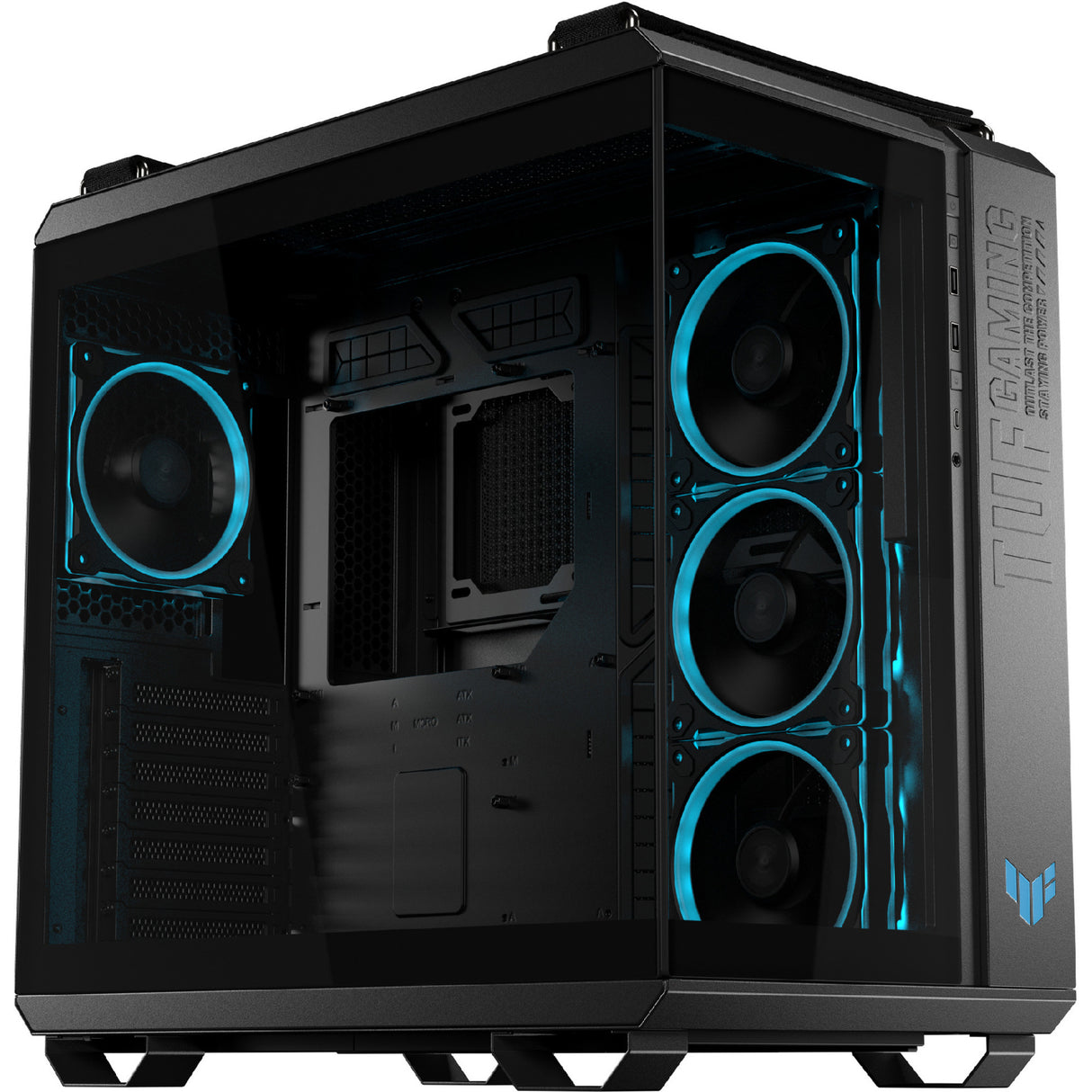 Asus tuf gaming gt502 horizon argb midi tower behuizing (zwart | 3x usb-a | 1x usb-c | tempered glass)