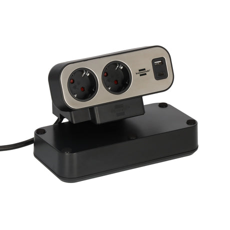 Brennenstuhl ®estilo duplex stekkerdoos met schakelaar en overspanningsbeveiliging (stekkerblok met usb c power delivery voor snel opladen, 1x usb c en 1x usb a, 9x contactdozen, 2m kabel)