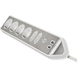 Brennenstuhl ®estilo hoekaansluitdoosstrook met usb laadfunctie 6-weg 4x beschermende contactdozen 2x euro zilver wit