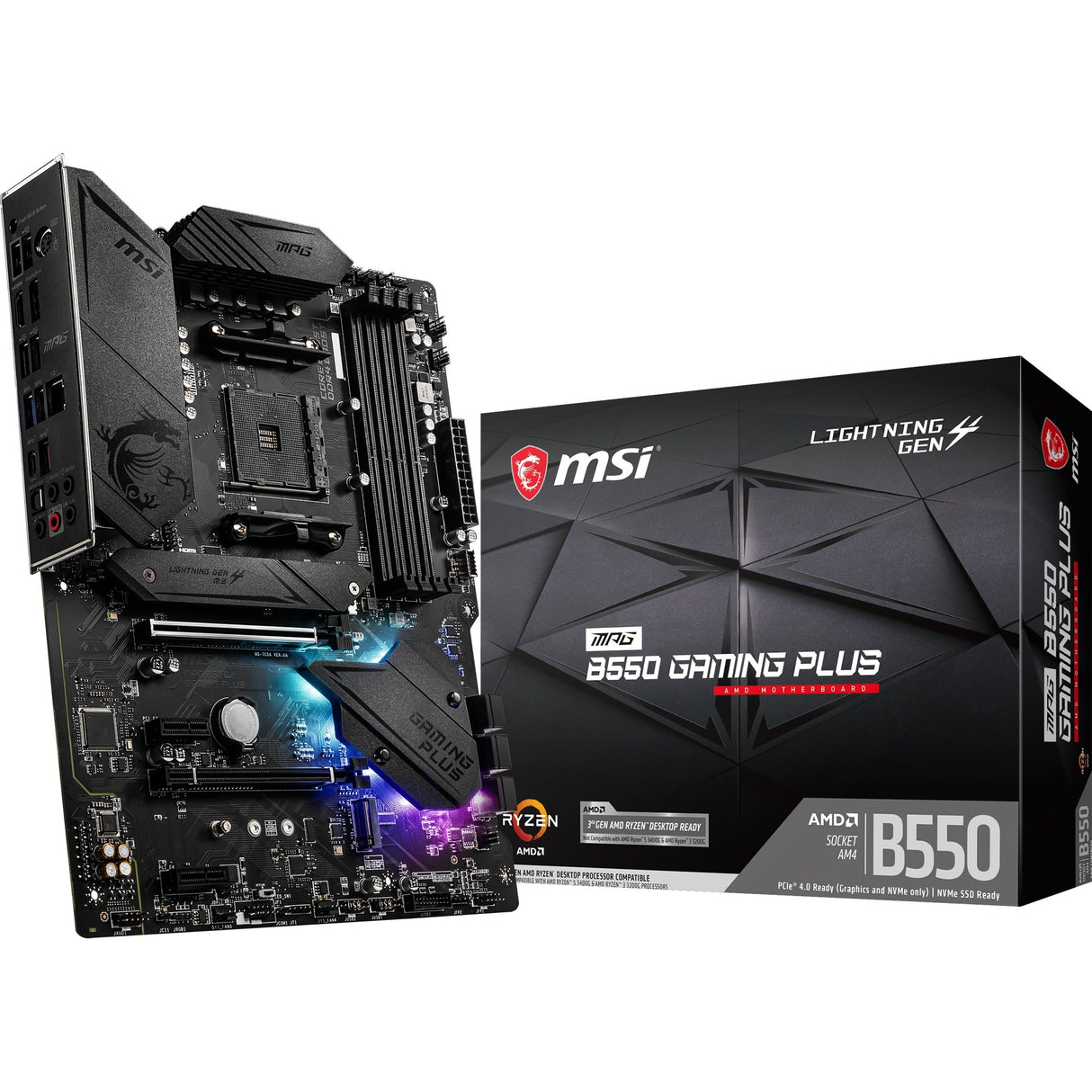 Msi mpg b550 gaming plus socket am4 moederbord (zwart, raid, gb-lan, sound, atx)