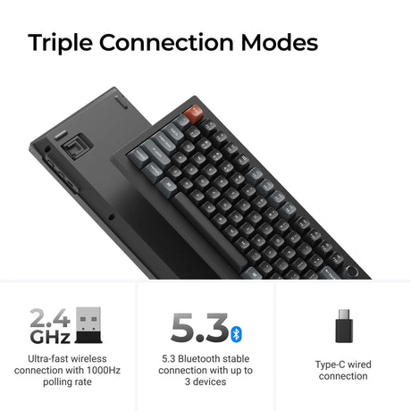 Keychron v3 ultra 8k wireless custom mechanical keyboard (zwart, us lay-out (qwerty), silk pom brown, 80% (tkl), rgb, hot swap, 2.4 ghz | bluetooth 5.3 | usb-c)