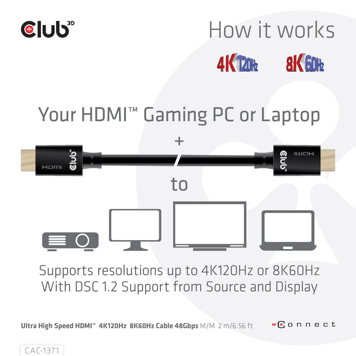 Club 3d gecertificeerde ultra high speed hdmi 2.1 kabel (zwart, 1 meter, 8k)