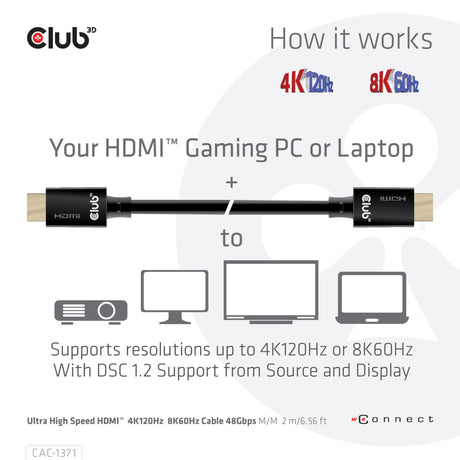 Club 3d gecertificeerde ultra high speed hdmi 2.1 kabel (zwart, 1 meter, 8k)