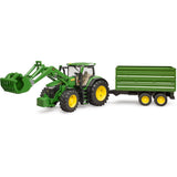 Bruder john deere 7r 350 met frontlader en transportaanhanger modelvoertuig (03155)
