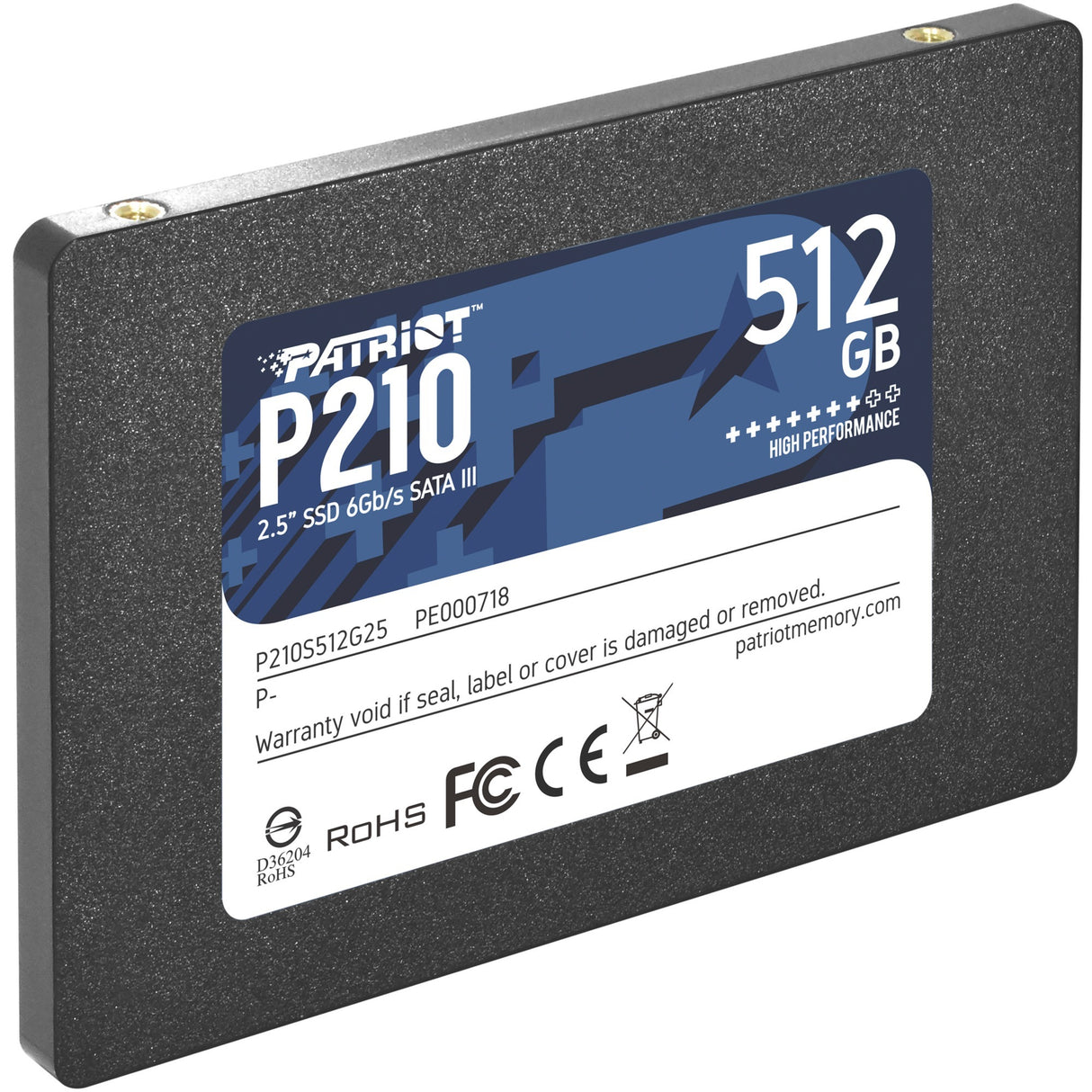 Patriot p210, 512 gb ssd (zwart, p210s512g25, sata iii)