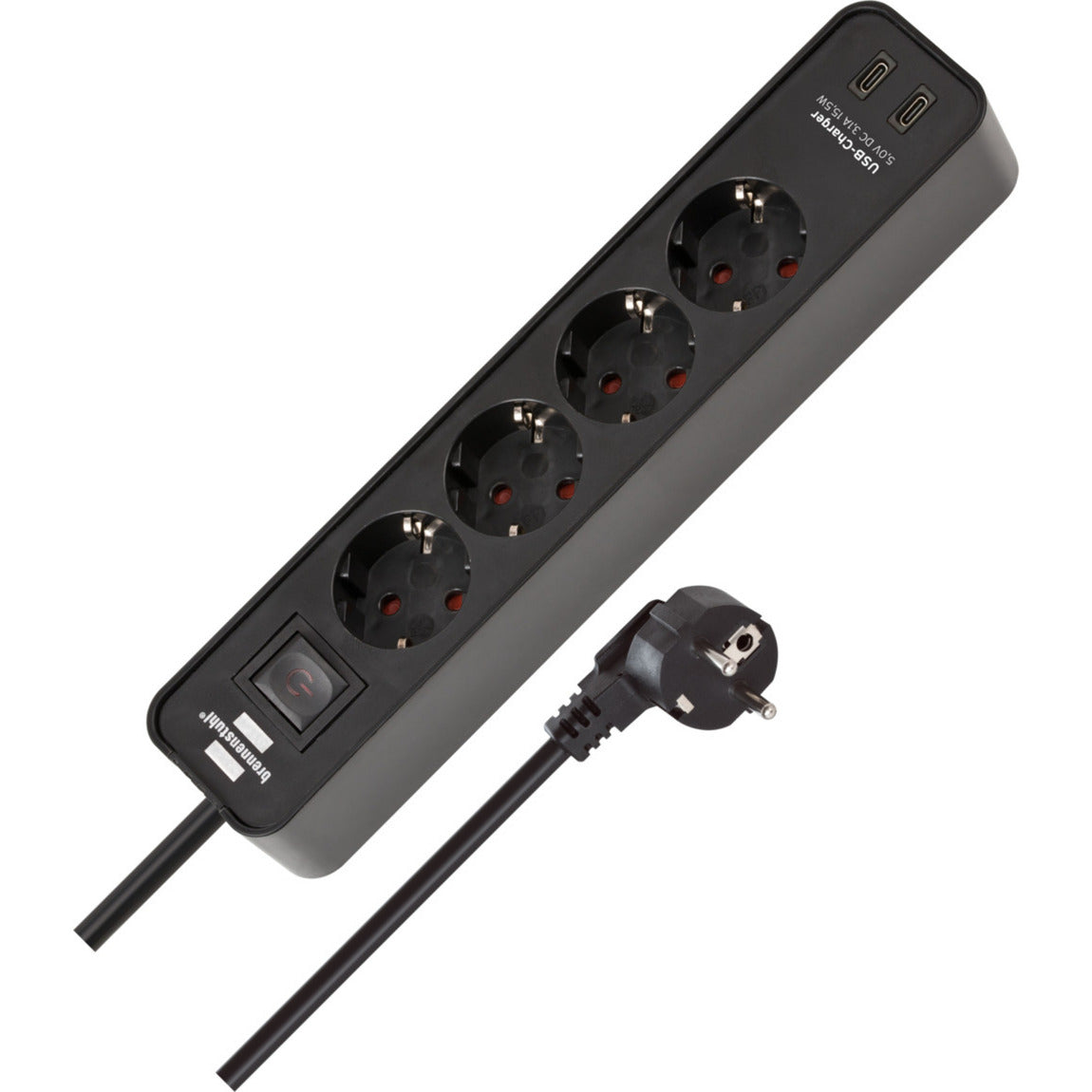 Brennenstuhl ecolor 4-voudige stekkerdoos met 2 usb-laadaansluitingen stekkerdoos (zwart, 2x usb-c)