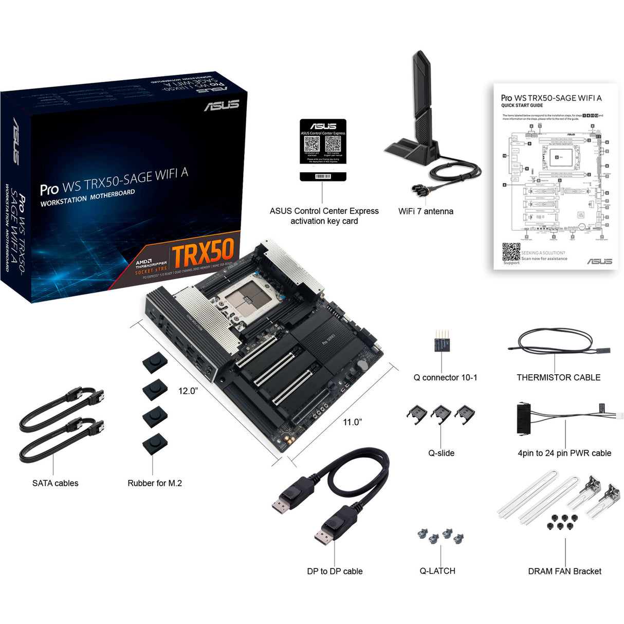 Asus pro ws trx50-sage wifi a socket str5 moederbord (zwart grijs, raid, 10gb-lan, wi-fi 7, bt 5.4, sound, ceb)