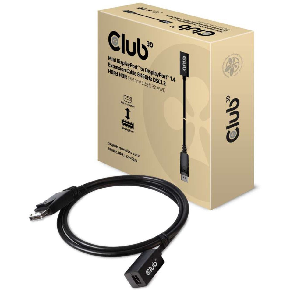 Club 3d mini-displayport naar displayport 1.4 (male) verlengkabel (zwart, 1 meter)