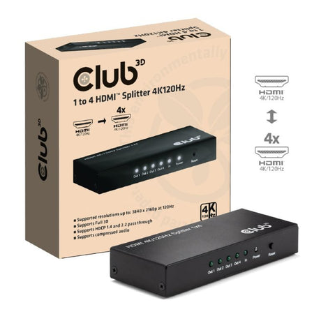 Club 3d hdmi splitter 1x > 4x hdmi 4k 120hz (zwart)