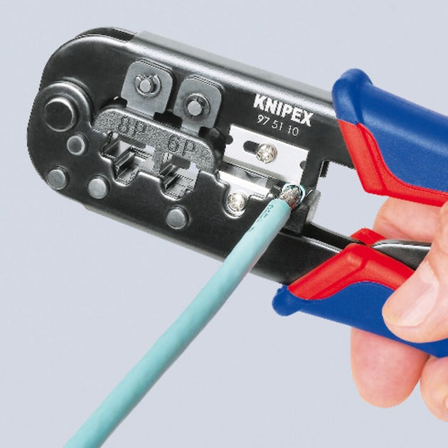 Knipex krimptang 97 51 10 sb (blauw rood, rj-11 12 en rj-45 stekker)
