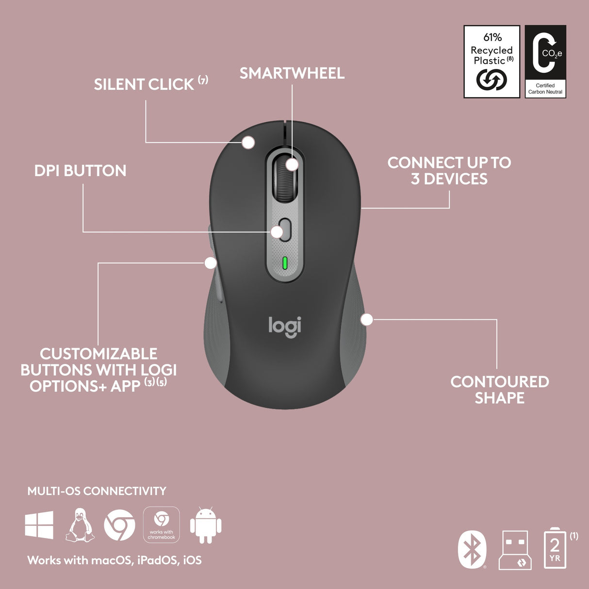 Logitech mk950 signature slim draadloze desktopset (grafiet, us-international lay-out (qwerty), 400 - 4000 dpi)