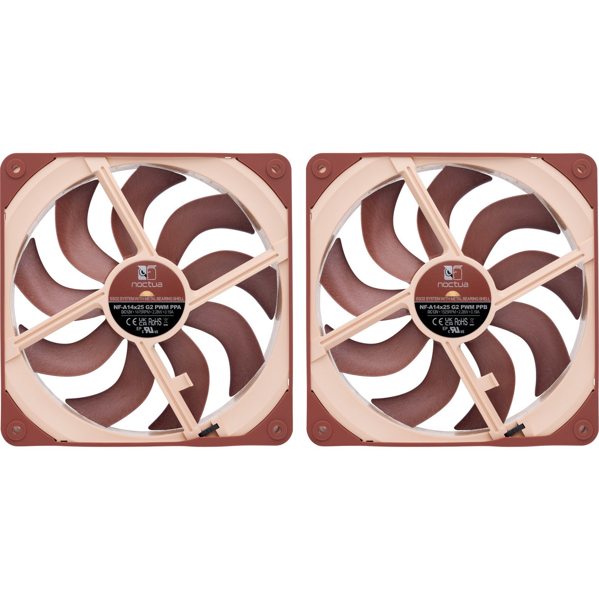 Noctua nf-a14x25 g2 pwm sx2-pp case fans (bruin, 2 stuks, 140 x 140 x 25 mm)