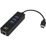 Act connectivity ac6310 usb hub 3.2 met 3 usb-a poorten en ethernet usb-hub (zwart)