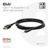 Club 3d usb-c naar displayport 2.1 kabel (zwart, 2 meter)