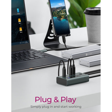Icy box ib-hub1454-c31 usb-hub (grijs blauwgrijs, 4x usb-c 3.2 (10 gbit s))