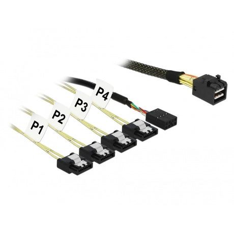 Delock mini sas hd sff-8643 > 4x sata 7-pin adapter (zwart, 1 meter + sideband 1 m metal)