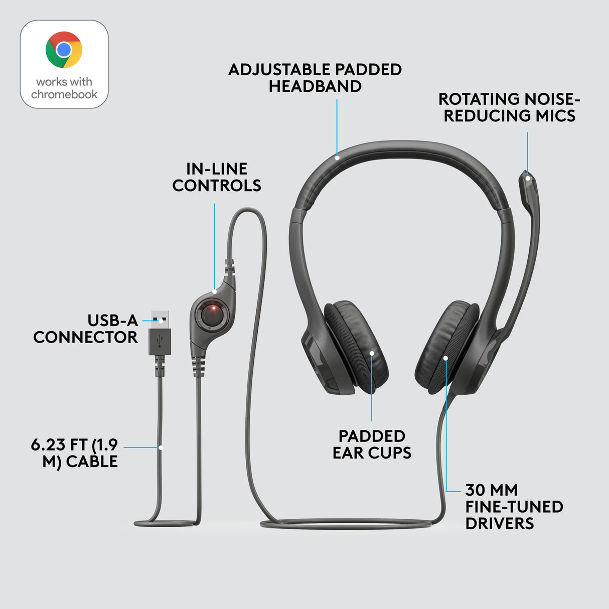 Logitech usb headset h390 on-ear (zwart, retail)
