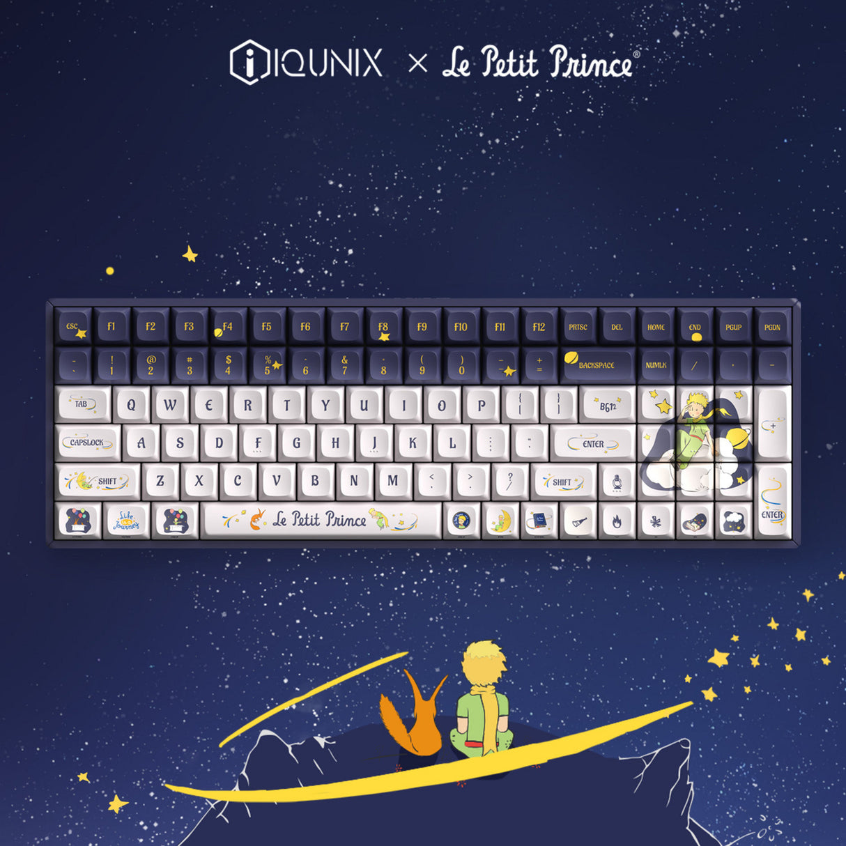 Iqunix f97 starry tryst rgb mechanisch gaming toetsenbord (donkerblauw, us lay-out (qwerty), iqunix little prince, 96%, rgb leds, hot-swappable, pbt, 2.4ghz | bluetooth 5.1 | usb-c)