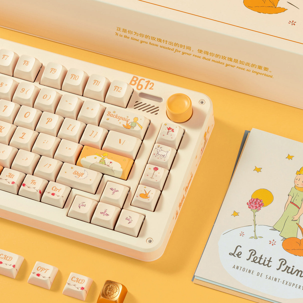Iqunix zx75 sunset ponder wireless mechanical keyboard (lichtgeel, us lay-out (qwerty), iqunix little prince, 75%, rgb leds, hot-swappable, double-shot pbt, 2.4ghz | bluetooth 5.1 | usb-c)