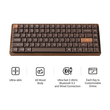 Keychron k3 max-h1w all-wood special edition rgb mechanisch toetsenbord (houtkleur, us lay-out (qwerty), milk pom red, 75%, rgb leds, double-shot pbt, hot swap, 2.4ghz | bluetooth 5.1 | usb-c)