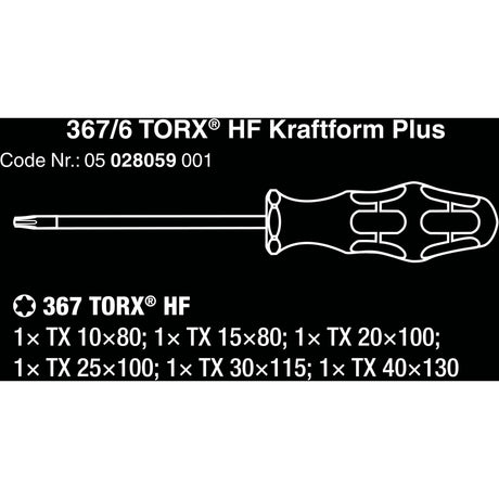 Wera 367 6 torx hf-schroevendraaierset kraftform plus + rek (zwart groen, 6‑delig)