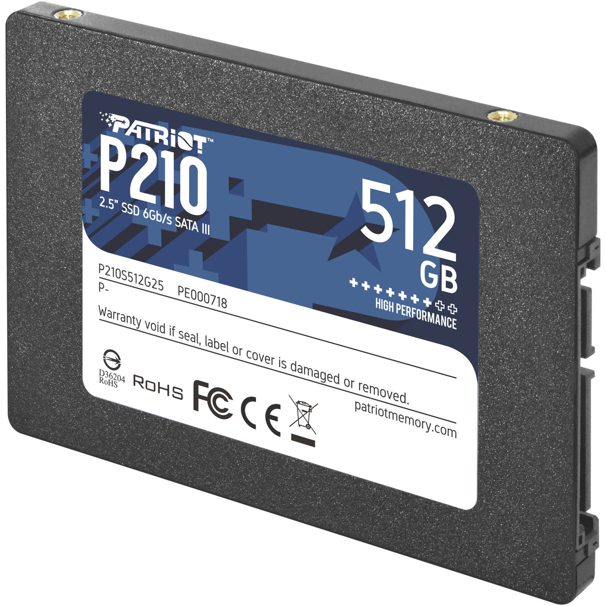 Patriot p210, 512 gb ssd (zwart, p210s512g25, sata iii)
