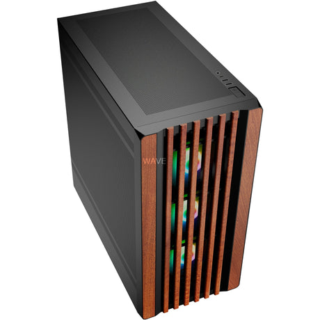 Sharkoon rebel c70m rgb midi tower behuizing (zwart houtkleur | 2x usb-a | 1x usb-c | rgb)