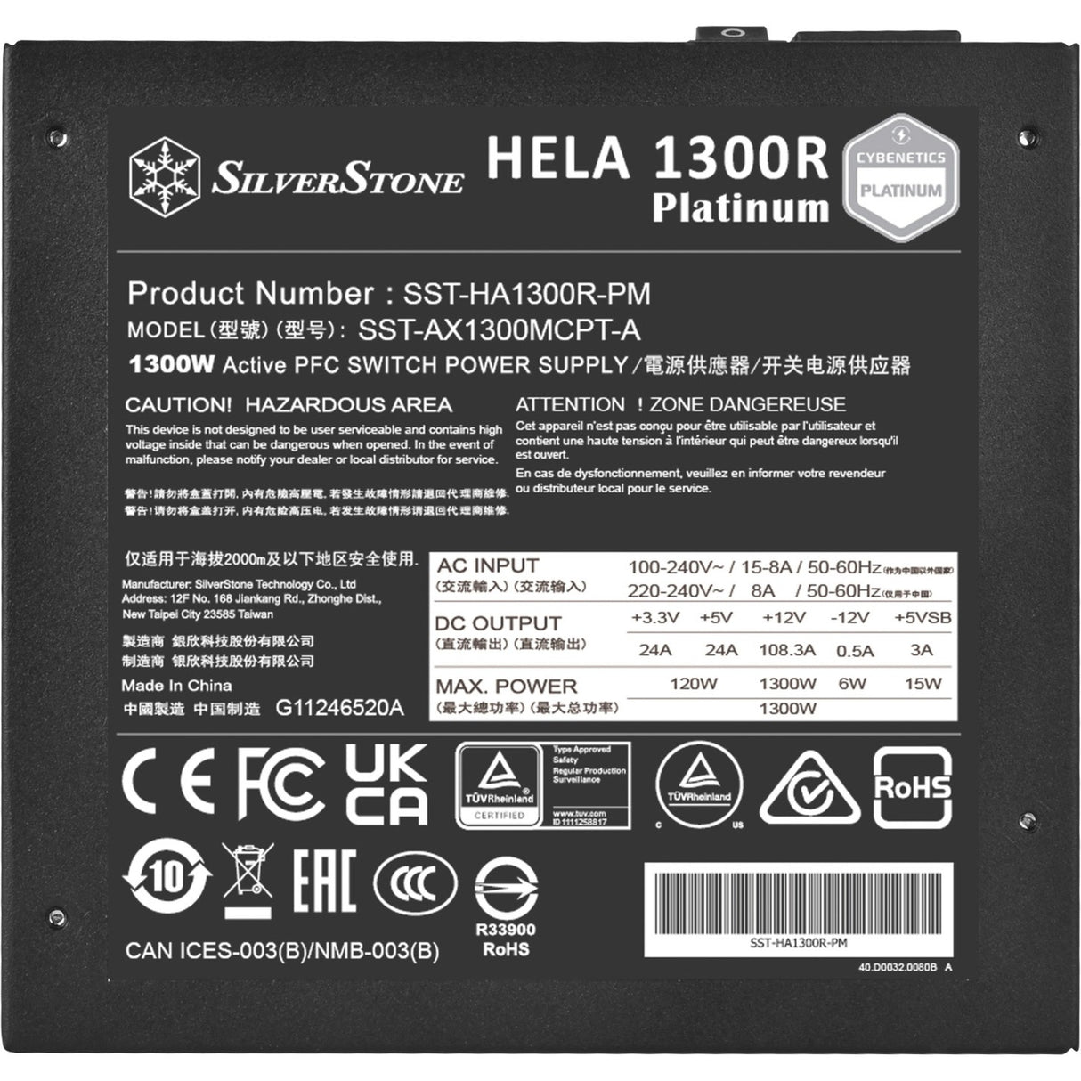 Silverstone hela 1300r platinum, modulaire 1300 watt voeding (zwart, 8x pcie)