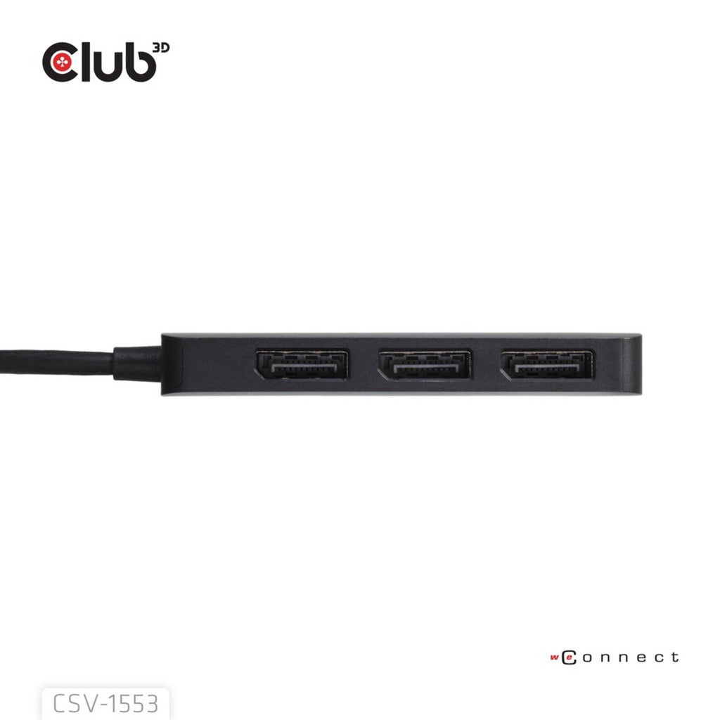 Club 3d usb-c naar 3x displayport hub (zwart)