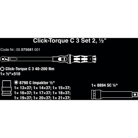 Wera click-torque c 3 set 2, 1 2 draaimomentsleutel (zwart groen, 11-delig, met omkeerbare ratel)
