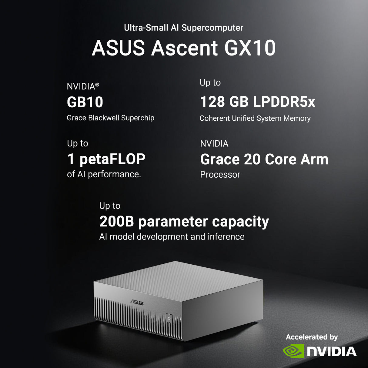 Asus ascent gx10 arm v9.2-a 128 2 mini-pc (donkergrijs | nvidia gb10 grace blackwell | dgx spark | nvlink-c2c | 128 gb | 2 tb ssd)