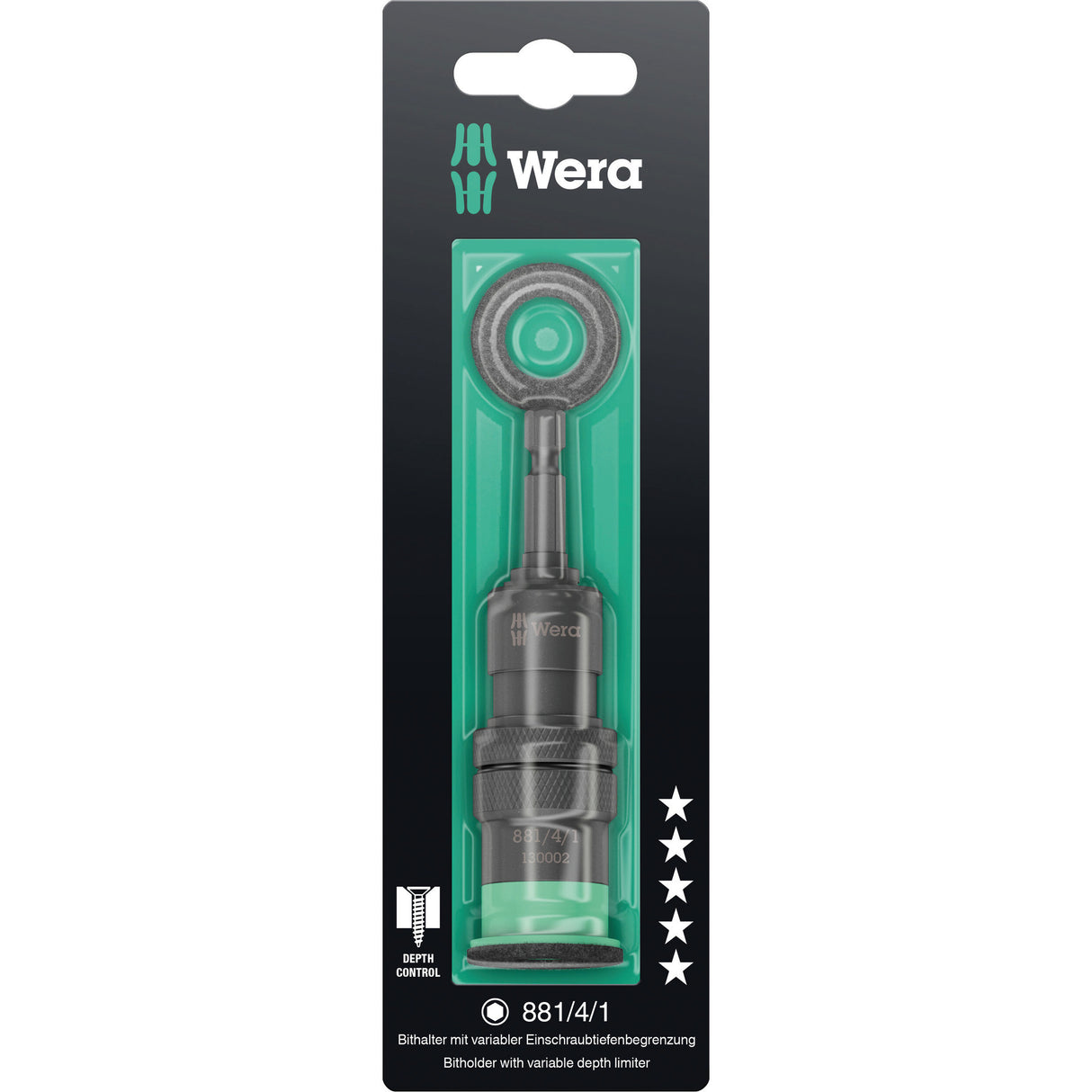 Wera 881 4 1 sb afstandshouder met variabele schroefdiepte instelling, 1 4 x 95 mm bit (zwart groen)