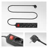 Act connectivity act stekkerdoos met lichtgevende schakelaar, 4 sockets, 2 m, zwart ac2440