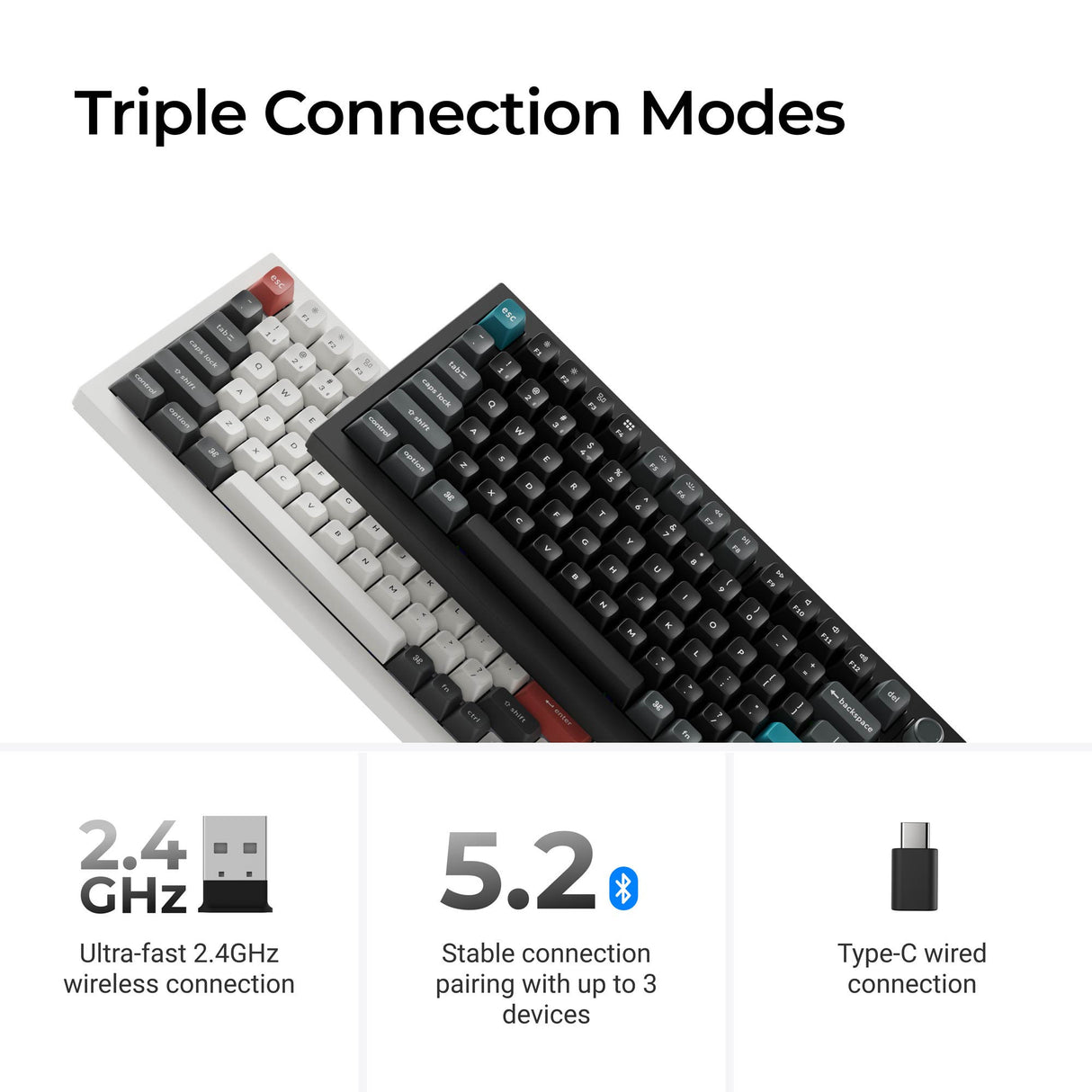 Keychron q1 ultra-m3 8k wireless custom mechanical keyboard (zwart, us lay-out (qwerty), silk pom brown, 75%, rgb, hot swap, 8k, 2.4 ghz | bluetooth 5.2 | usb-c)