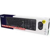 Trust ody ii stille draadloze toetsenbord- en muisset desktopset (zwart, us lay-out (qwerty), membraan, 100%, 800 dpi - 1.600 dpi)