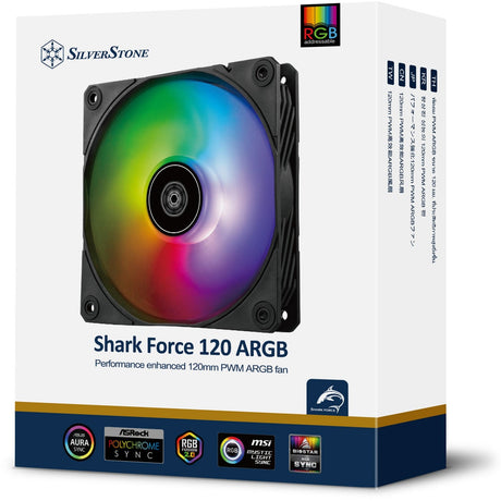 Silverstone shark force 120 argb case fan (zwart, 120 x 120 x 25 mm, pwm)