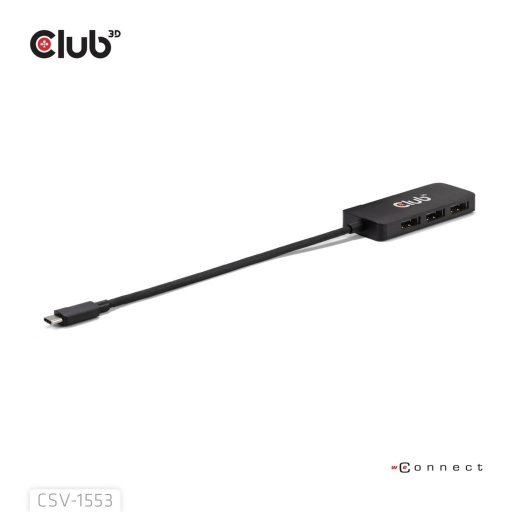 Club 3d usb-c naar 3x displayport hub (zwart)