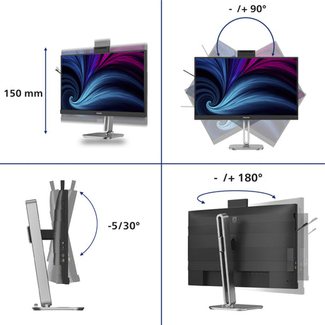 Philips 27b2u4601h 00 27 led monitor (zilver zwart, hdmi, displayport, usb-c, webcam, 120 hz)