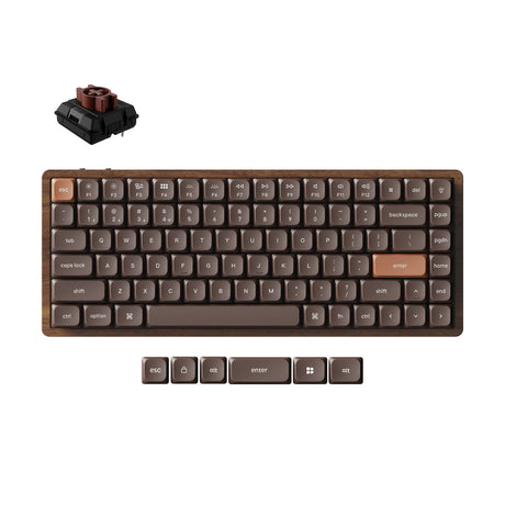 Keychron k3 max-h3w all-wood special edition rgb mechanisch toetsenbord (houtkleur, us lay-out (qwerty), milk pom brown, 75%, rgb leds, double-shot pbt, hot swap, 2.4ghz | bluetooth 5.1 | usb-c)