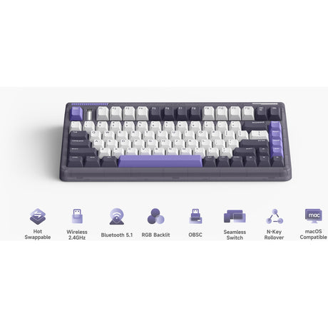 Iqunix og80 lavandin wireless mechanical keyboard (lavendel, us lay-out (qwerty), cherry mx brown, 80% (tkl), hot-swappable, pbt, 2.4ghz | bluetooth 5.1 | usb-c)