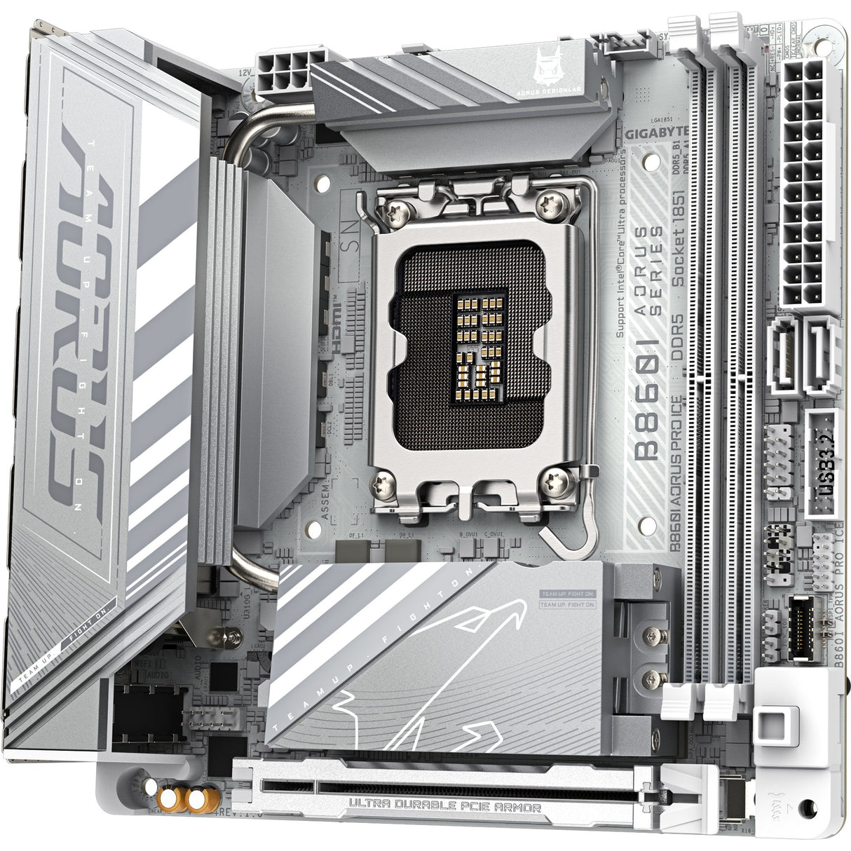 Gigabyte b860i aorus pro ice socket 1851 moederbord (zilver, raid, 2.5gb-lan, wi-fi 7, bt, sound, mini-itx)