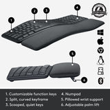Logitech k860 ergo keyboard (zwart, 100%, bluetooth, us international iso)