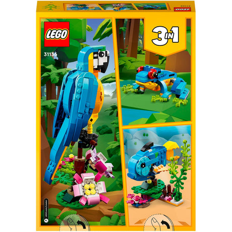 Lego creator 3in1 exotische papegaai - kikker - vis dieren speelgoed set voor kinderen - 31136