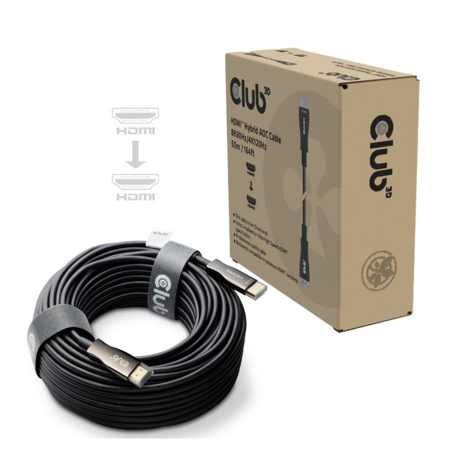 Club 3d hdmi hybride aoc kabel (zwart, 50 meter)
