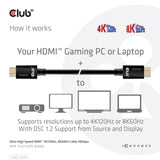Club 3d ultra high speed hdmi 2.1 male-male kabel (zwart, 4 meter, 4k 120hz, 8k 60hz, 48gbps)