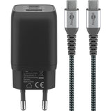 Goobay usb-c snellader nano (65 w) en usb-c textielkabel (zwart, 1 meter)
