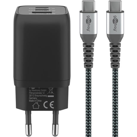 Goobay usb-c snellader nano (65 w) en usb-c textielkabel (zwart, 1 meter)
